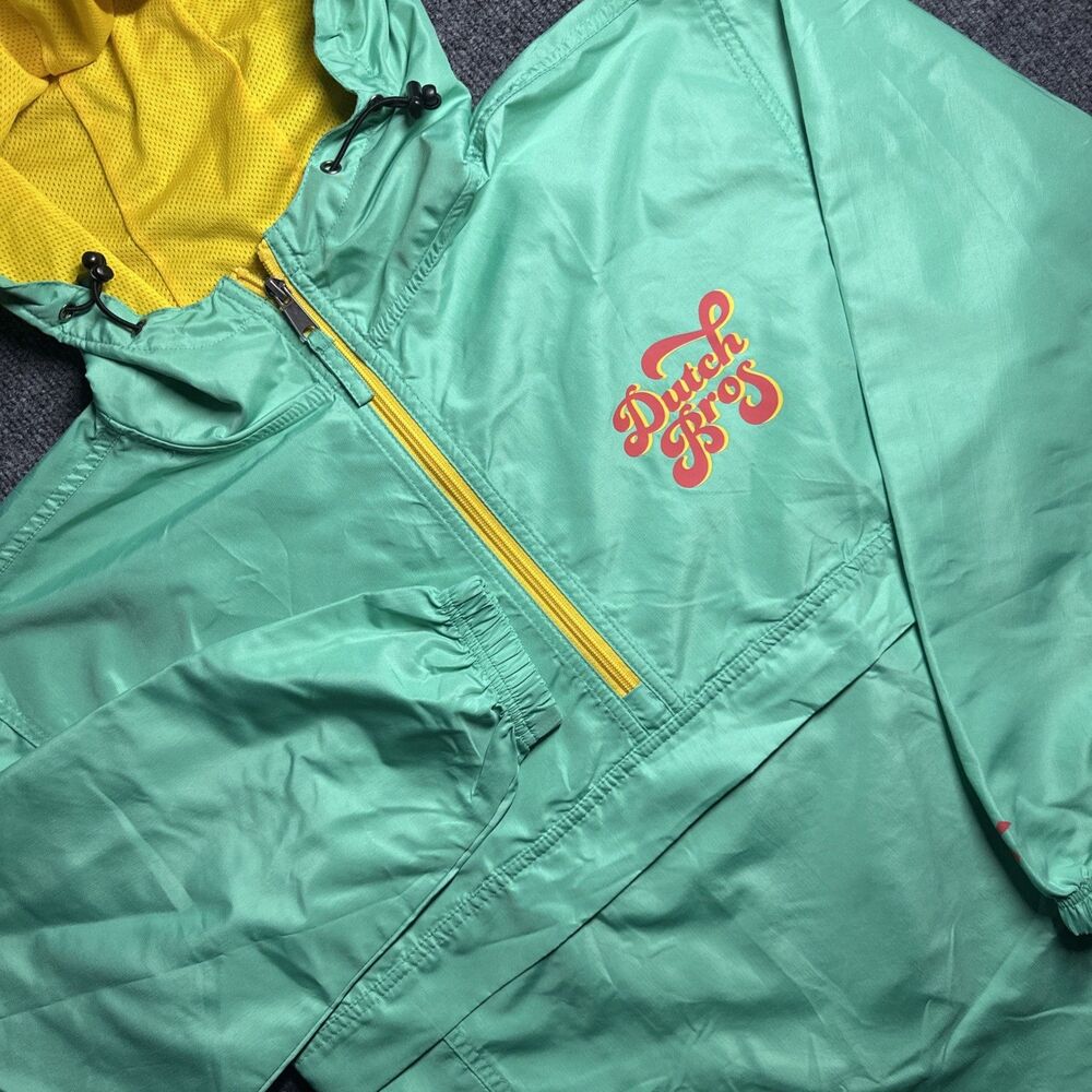 Dutch Bros Mens Pullover Windbreaker Jacket Hoodie Sz S Green 1./4 Zip Gorpcore